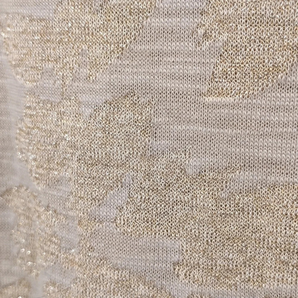 Ann  Taylor Loft Beige & Gold Sparkle Wool Blend Printed Sweater Womans Small - Picture 3 of 8